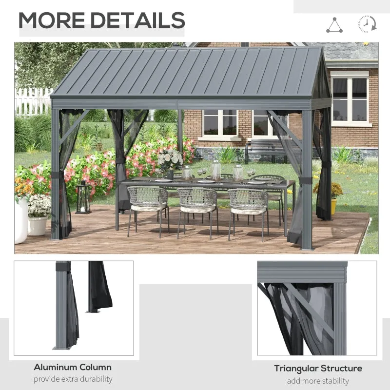 12' x 10' Hardtop Gazebo with Netting  - Dark Gray