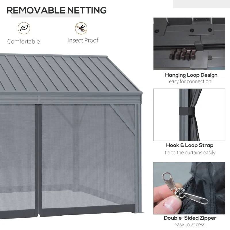 12' x 10' Hardtop Gazebo with Netting  - Dark Gray