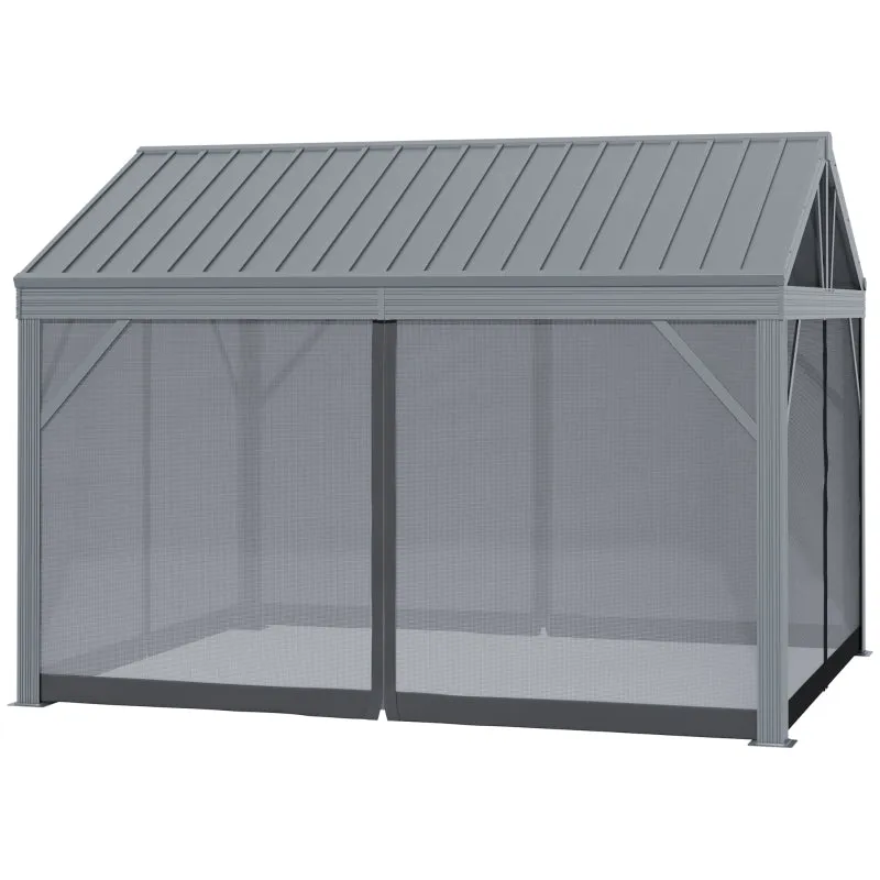 12' x 10' Hardtop Gazebo with Netting  - Dark Gray