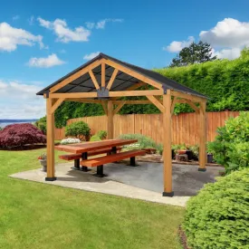 13' x 11' Outdoor Wooden Gazebo - Black & Natural