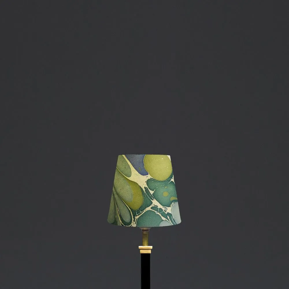 14cm Tall Tapered hand made marbled paper shade in green and blue roya