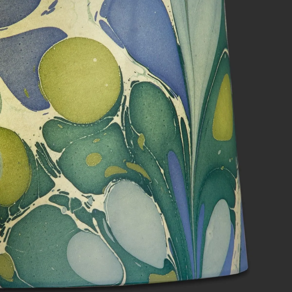 14cm Tall Tapered hand made marbled paper shade in green and blue roya