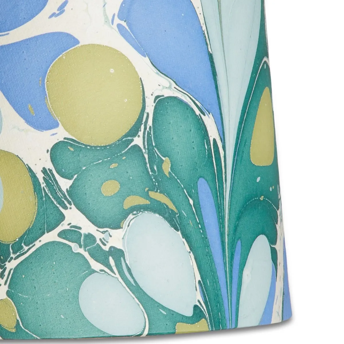 14cm Tall Tapered hand made marbled paper shade in green and blue roya