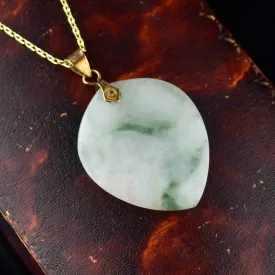 14K Gold Moss in Snow Jade Heart Pendant Necklace