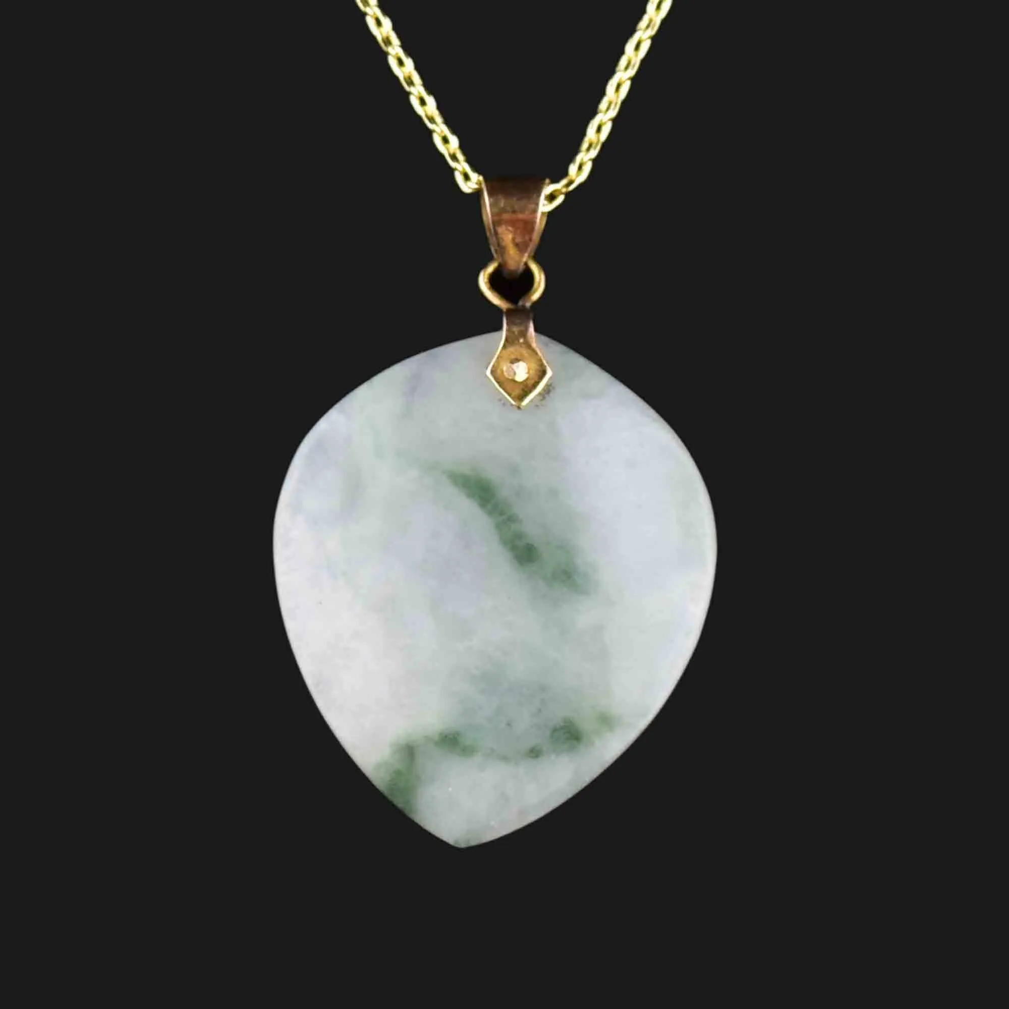 14K Gold Moss in Snow Jade Heart Pendant Necklace