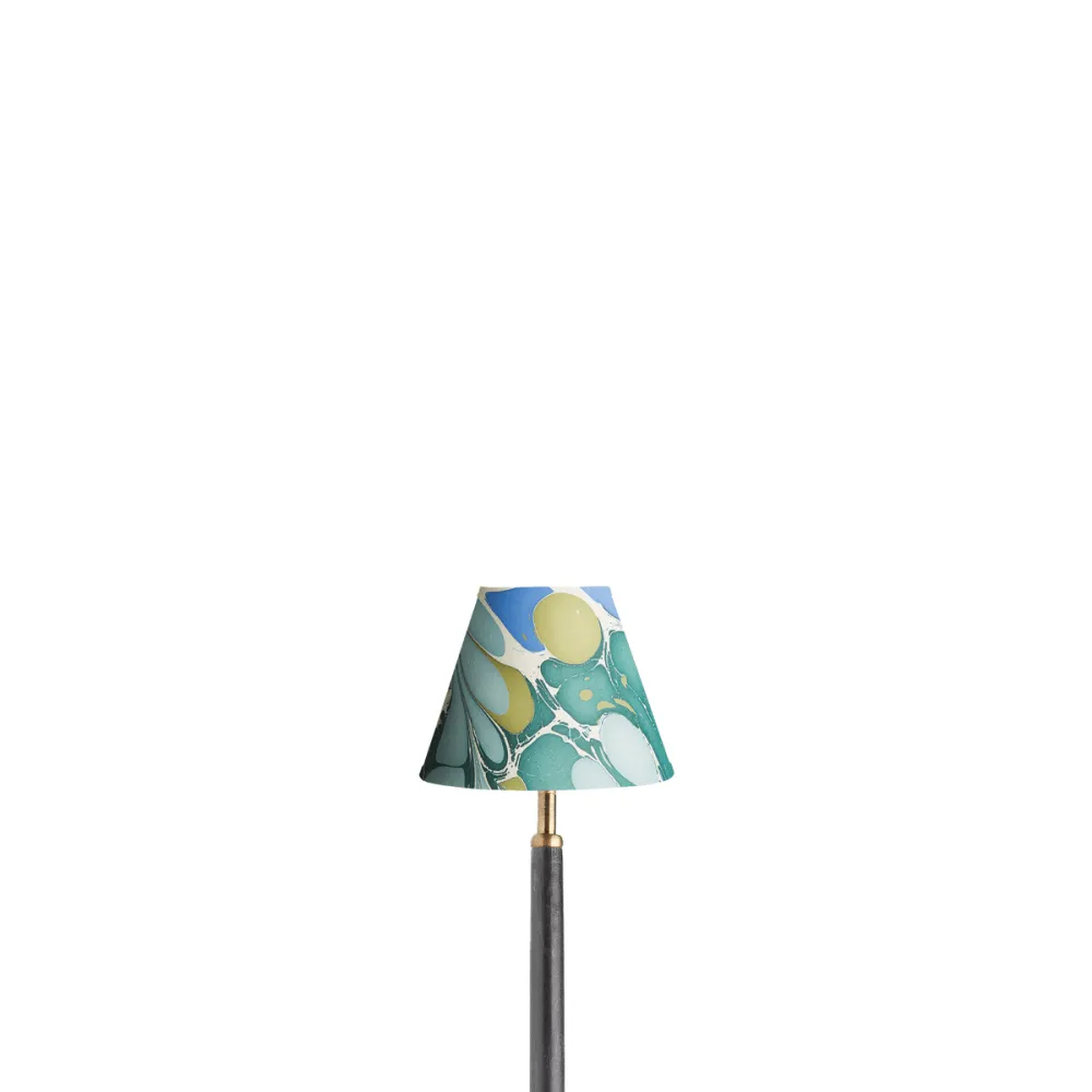 16cm empire shade in hand made marbled paper in green and blue roya