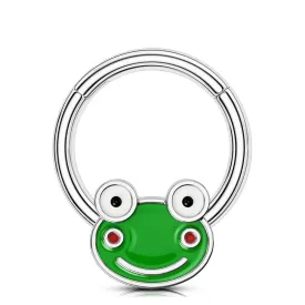 16G 8/10mm Green Big Eyes Frog Hinged Hoop