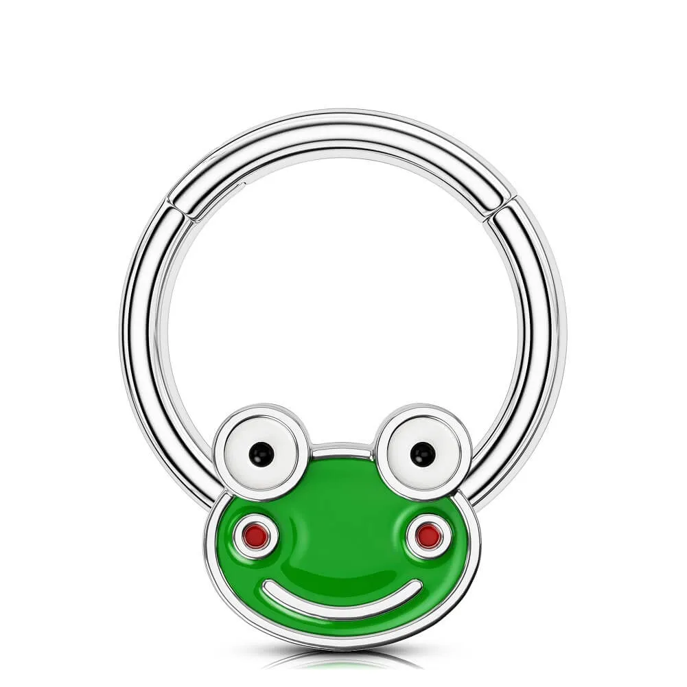 16G 8/10mm Green Big Eyes Frog Hinged Hoop