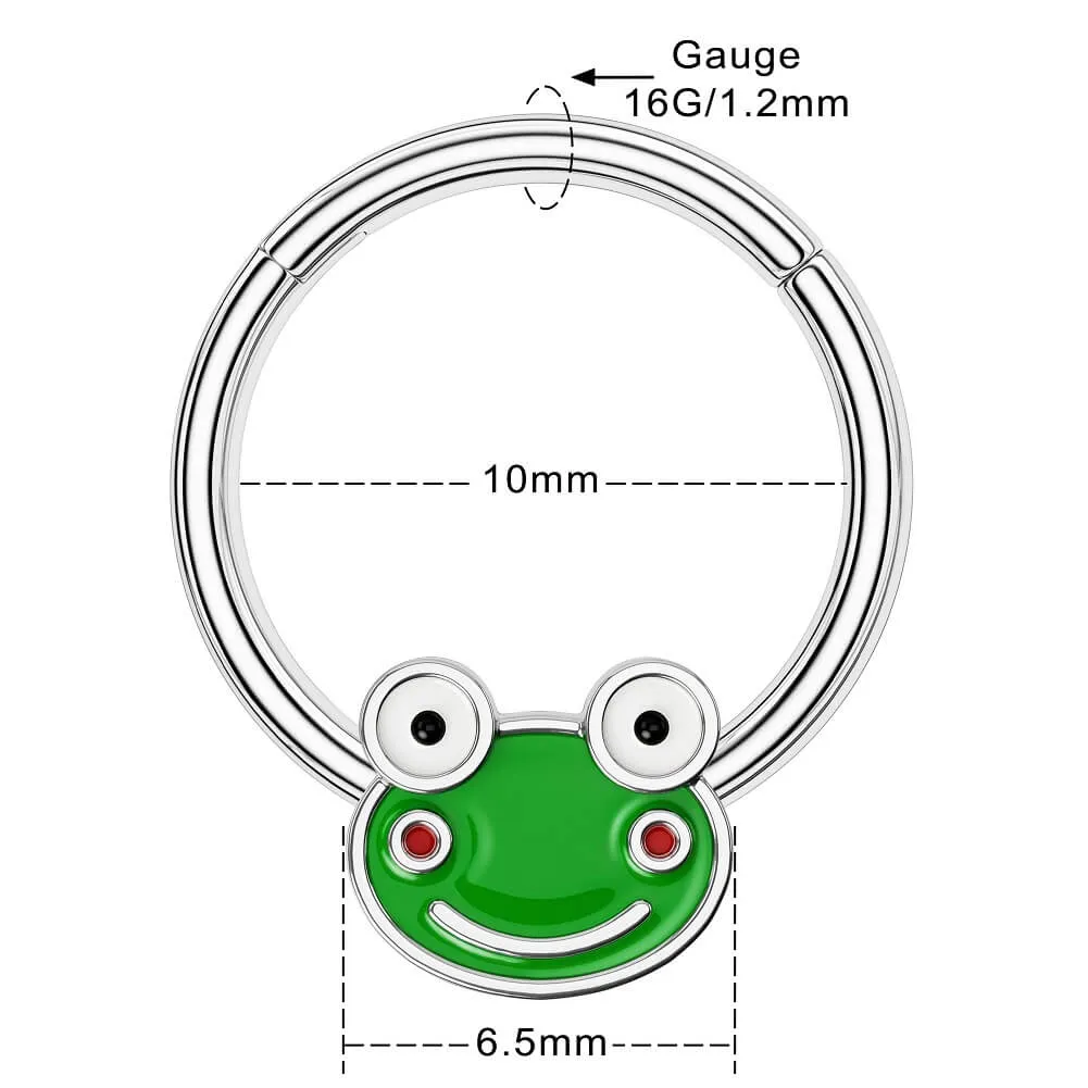 16G 8/10mm Green Big Eyes Frog Hinged Hoop