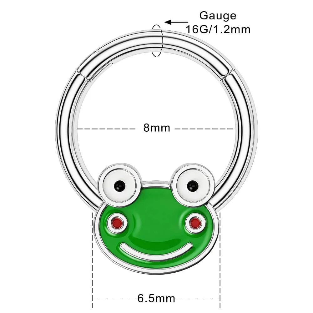 16G 8/10mm Green Big Eyes Frog Hinged Hoop