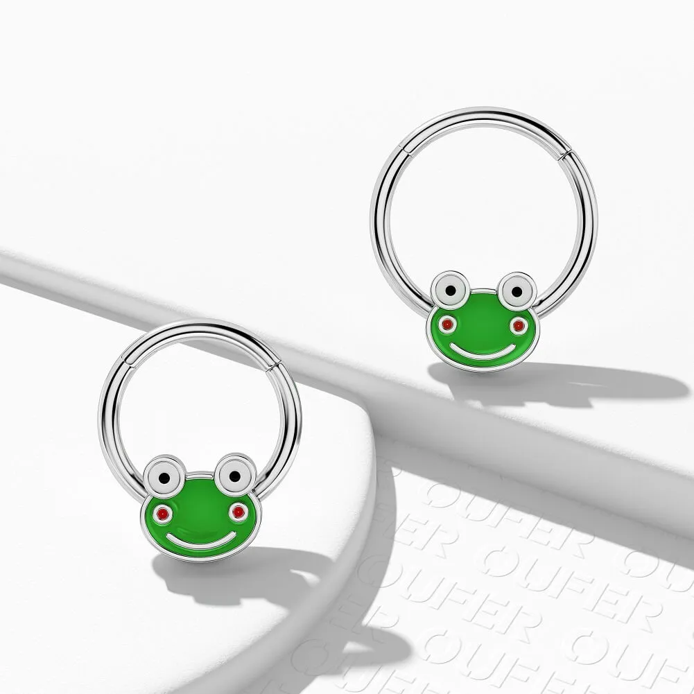 16G 8/10mm Green Big Eyes Frog Hinged Hoop