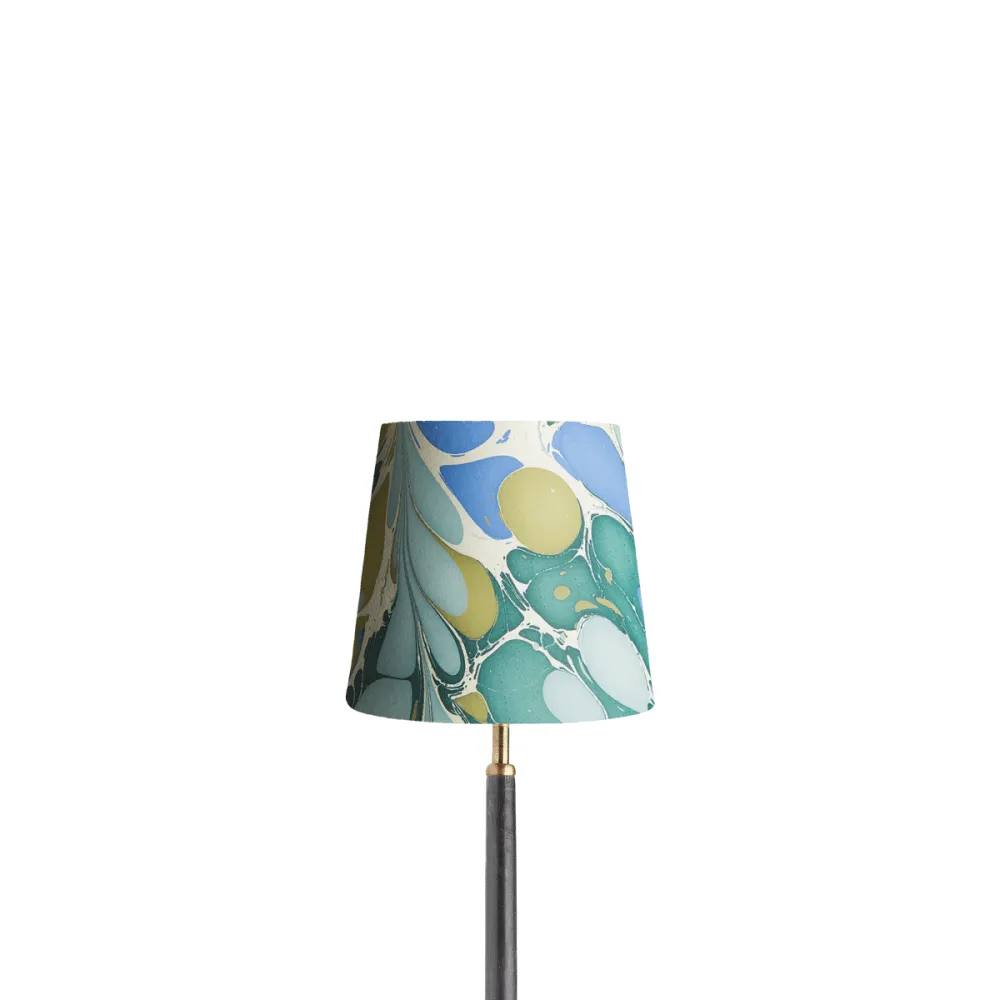 20cm Tall Tapered hand made marbled paper shade in green and blue roya