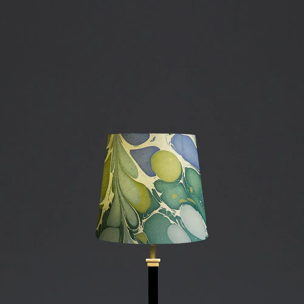 20cm Tall Tapered hand made marbled paper shade in green and blue roya