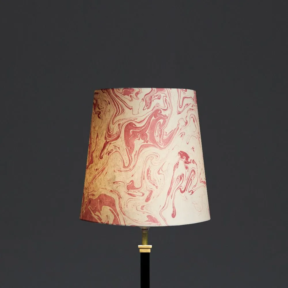 25cm tall tapered hand made marbled paper shade in red tanaro