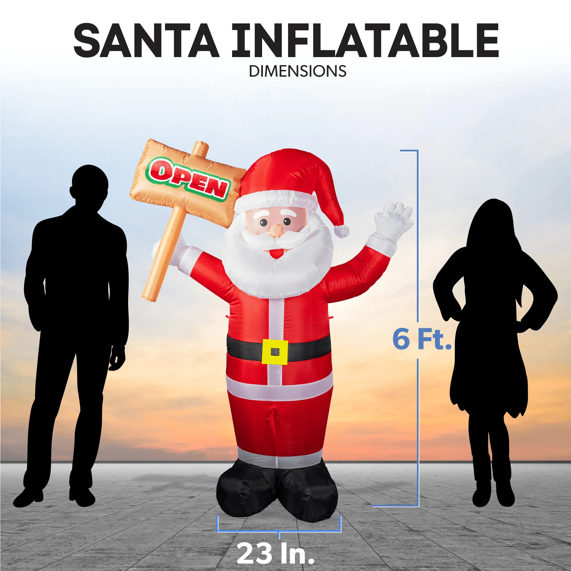 6ft Santa Lawn Inflatable with "Open" Sign