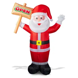 6ft Santa Lawn Inflatable with "Open" Sign