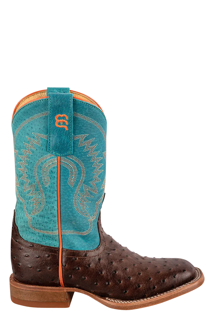 Anderson Bean Turquoise & Chocolate Ostrich Print Boots