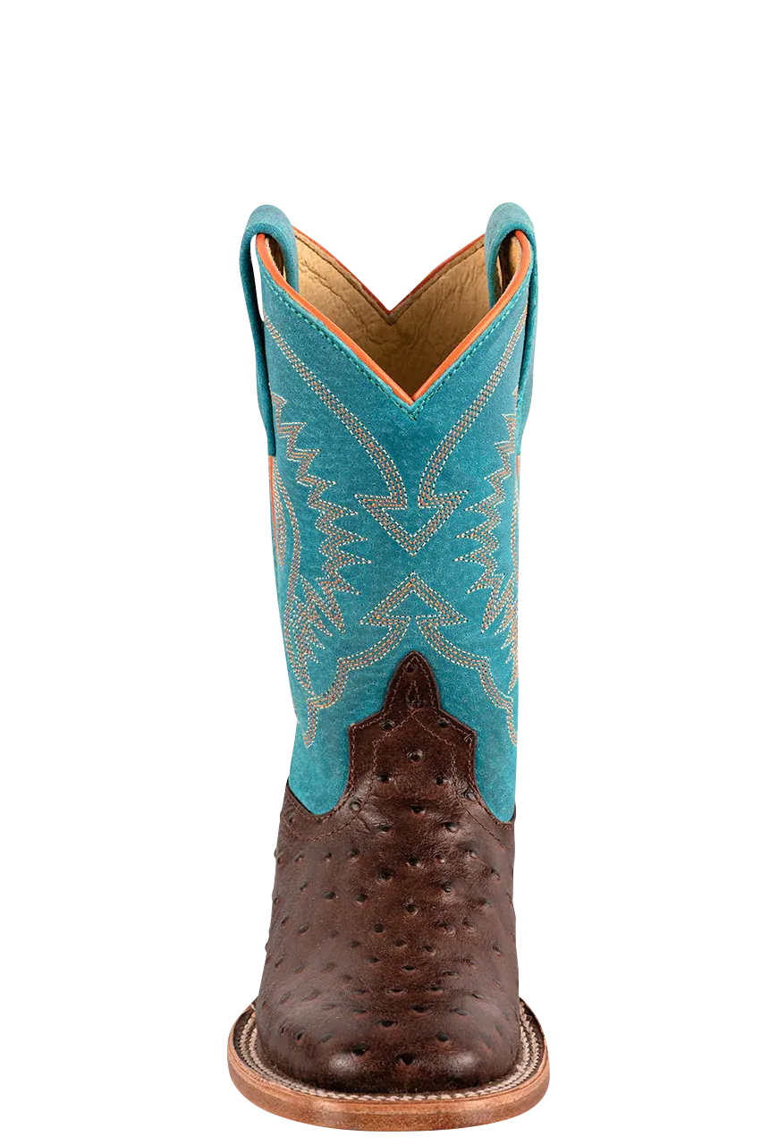 Anderson Bean Turquoise & Chocolate Ostrich Print Boots