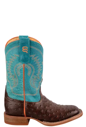 Anderson Bean Turquoise & Chocolate Ostrich Print Boots