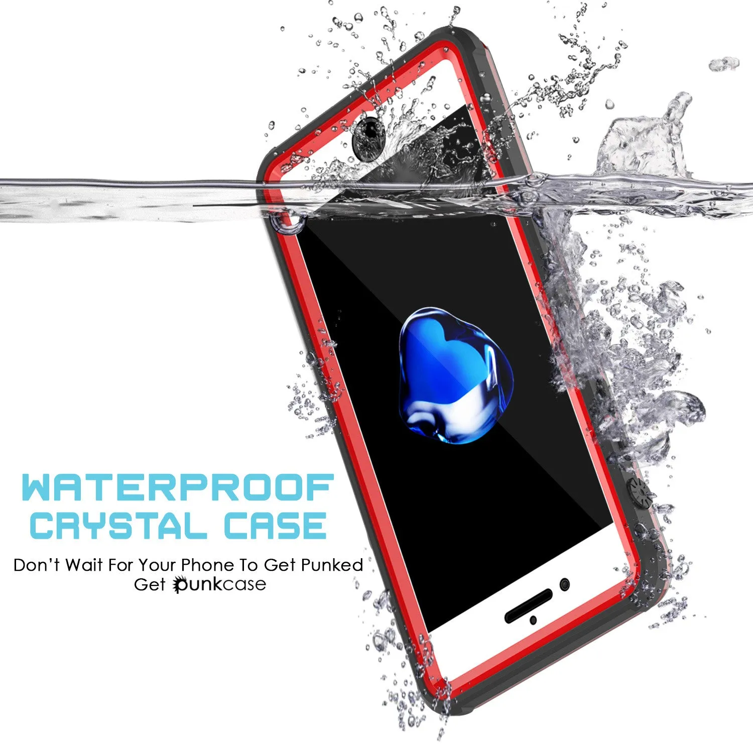 Apple iPhone 7 Waterproof Case, PUNKcase CRYSTAL Red W/ Attached Screen Protector  | Warranty