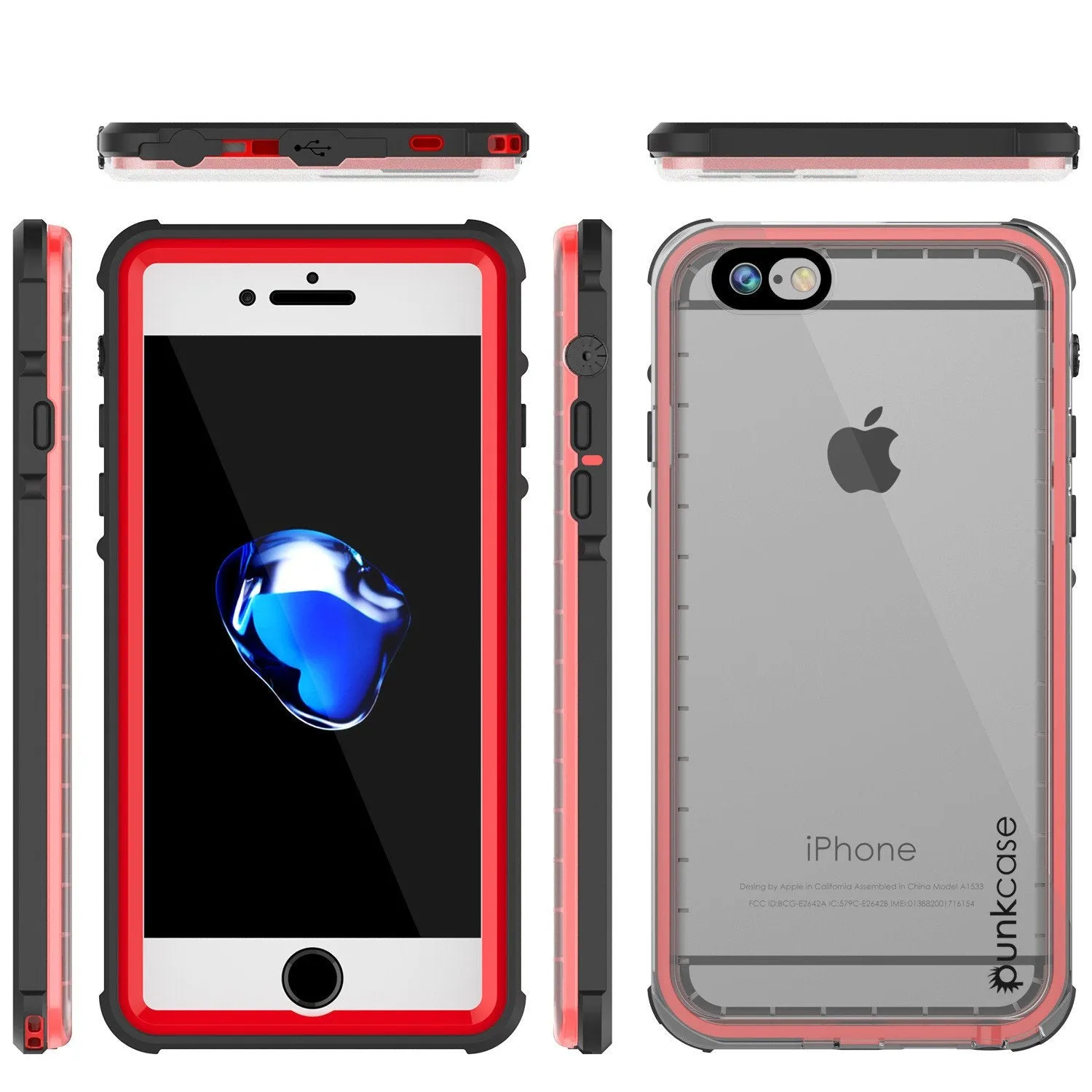 Apple iPhone 8 Waterproof Case, PUNKcase CRYSTAL Red W/ Attached Screen Protector  | Warranty