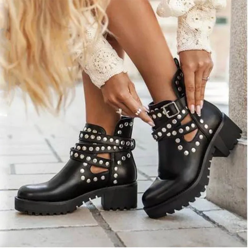 Black Rivet Detail Chunky Boots