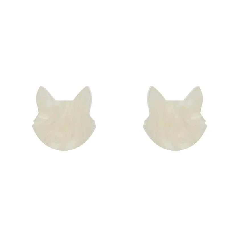 Cat Head Ripple Resin Stud Earrings - White