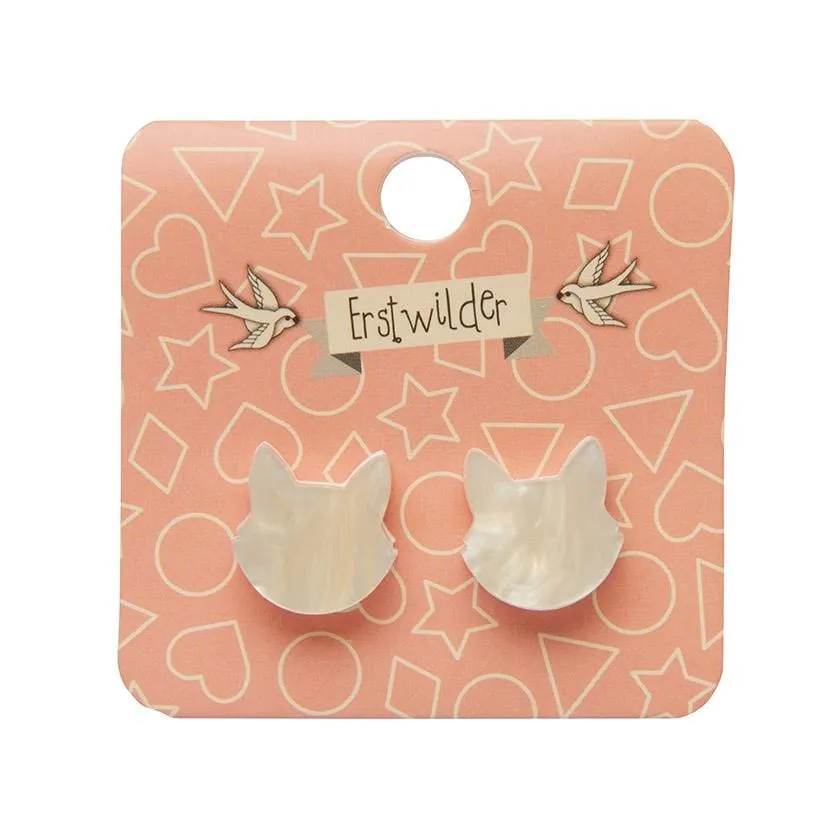 Cat Head Ripple Resin Stud Earrings - White