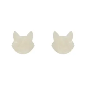 Cat Head Ripple Resin Stud Earrings - White