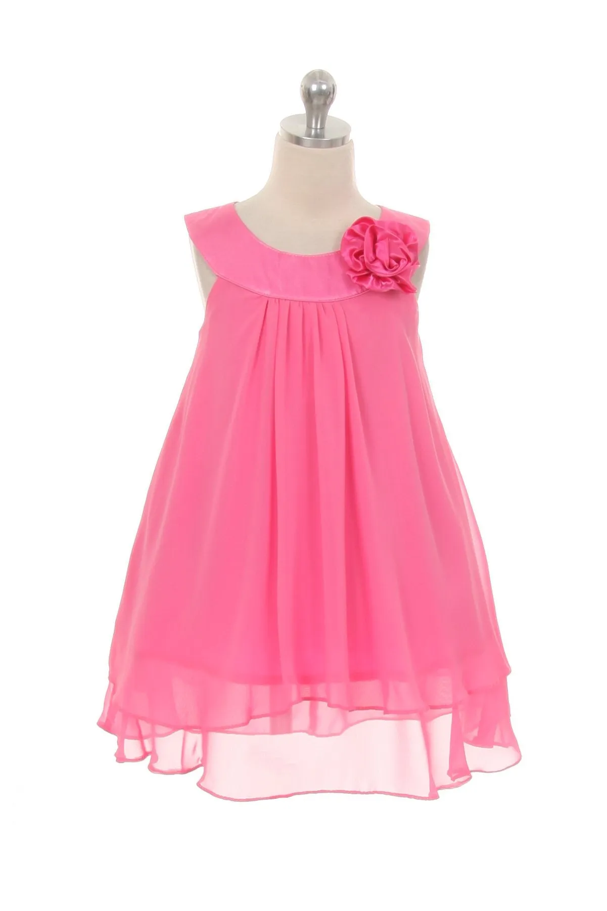 Chiffon Dress With Satin Neckline