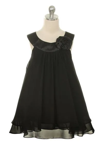 Chiffon Dress With Satin Neckline