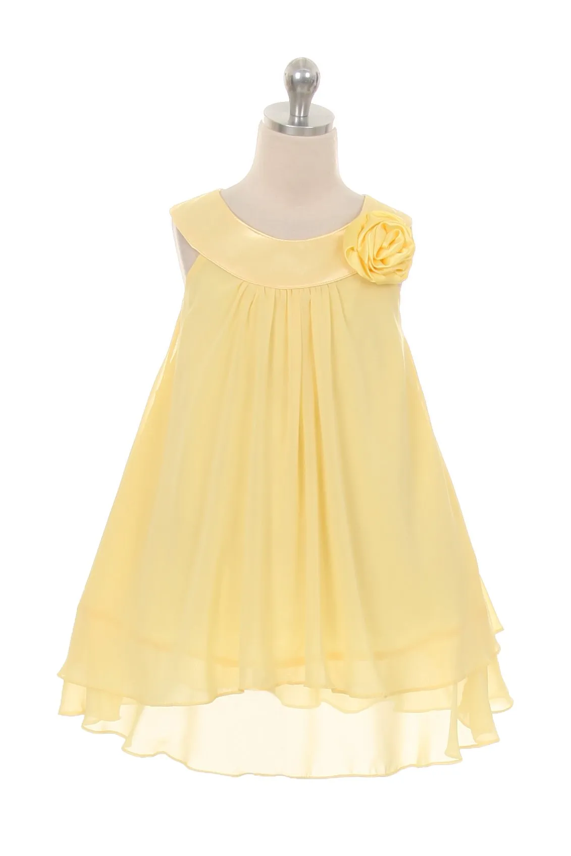 Chiffon Dress With Satin Neckline