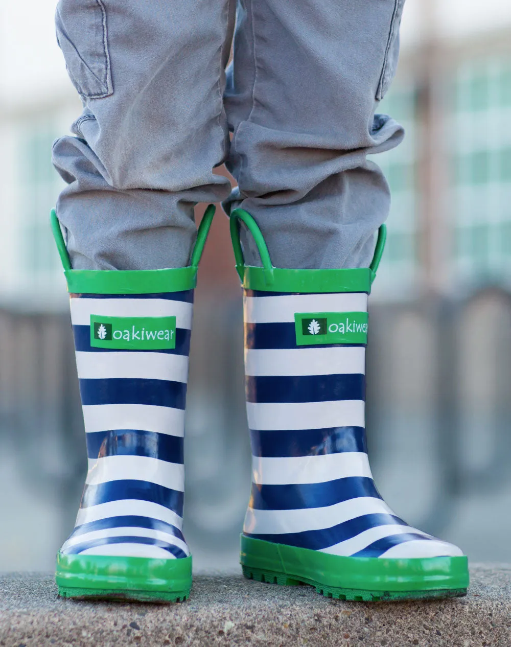 CHILDREN’S RUBBER RAIN BOOTS BLUE, GREEN & WHITE STRIPES