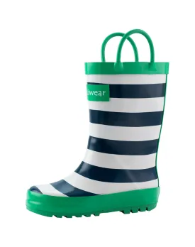 CHILDREN’S RUBBER RAIN BOOTS BLUE, GREEN & WHITE STRIPES