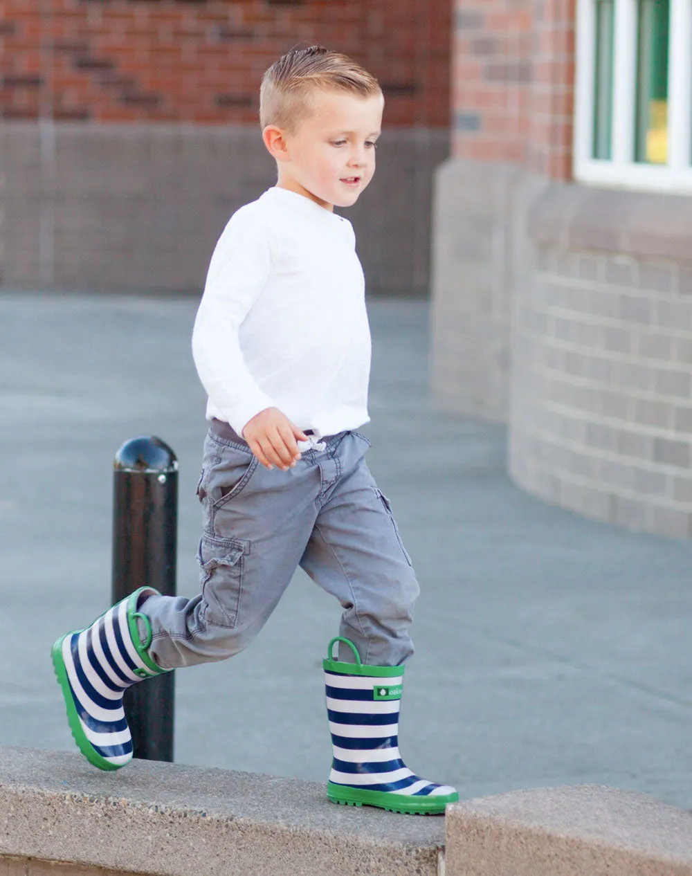 CHILDREN’S RUBBER RAIN BOOTS BLUE, GREEN & WHITE STRIPES