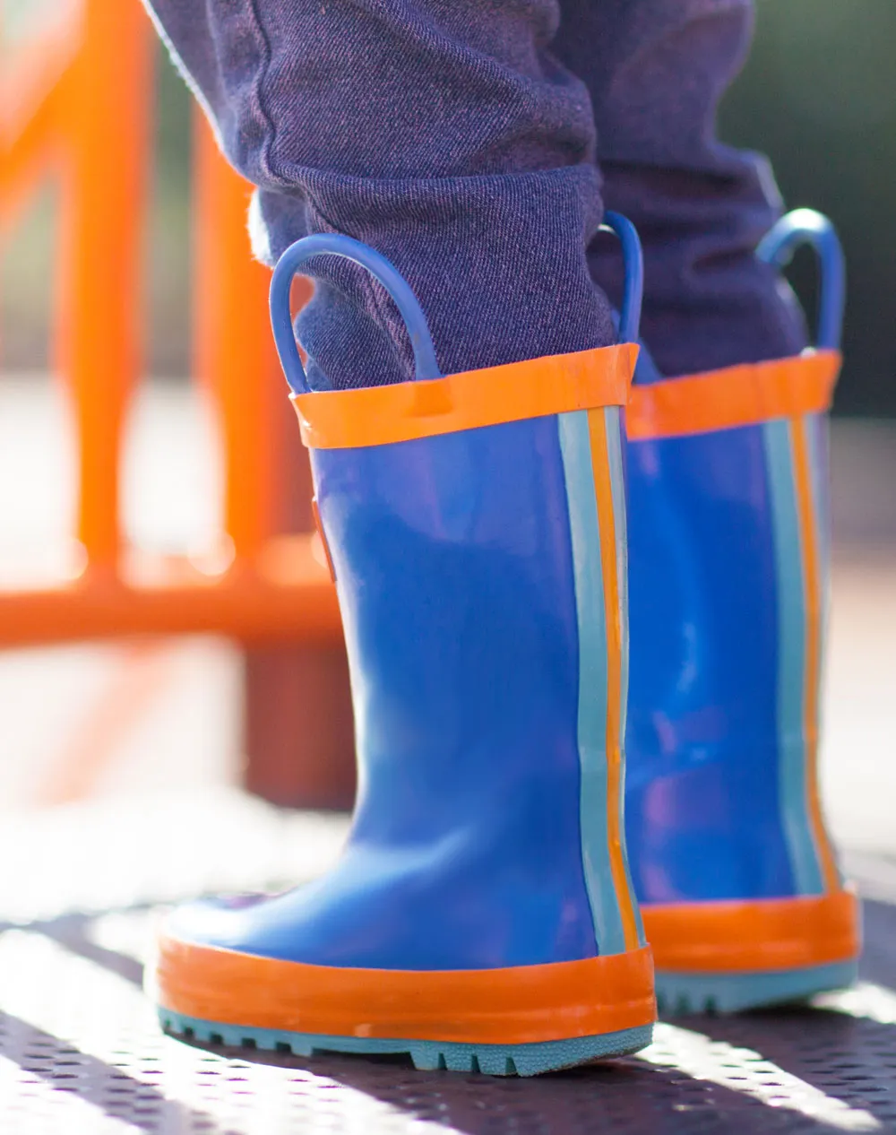 CHILDREN’S RUBBER RAIN BOOTS BLUE, ORANGE & AQUA