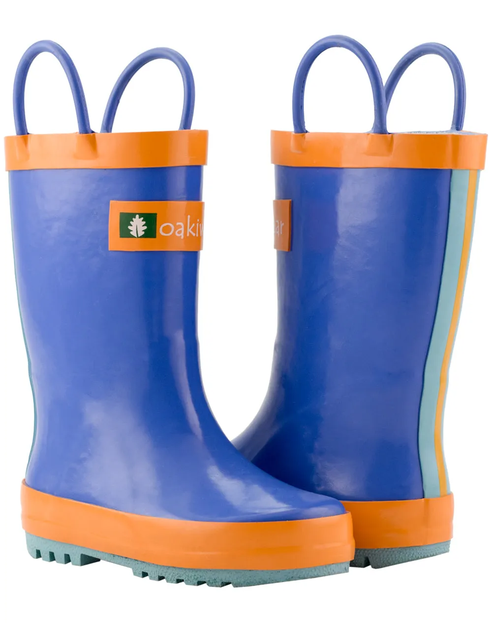 CHILDREN’S RUBBER RAIN BOOTS BLUE, ORANGE & AQUA