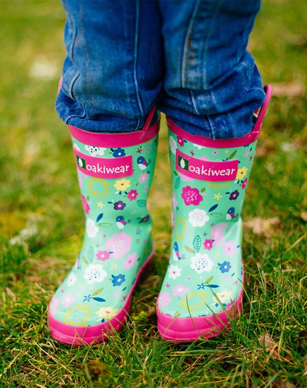 CHILDREN’S RUBBER RAIN BOOTS, GREEN FLORAL