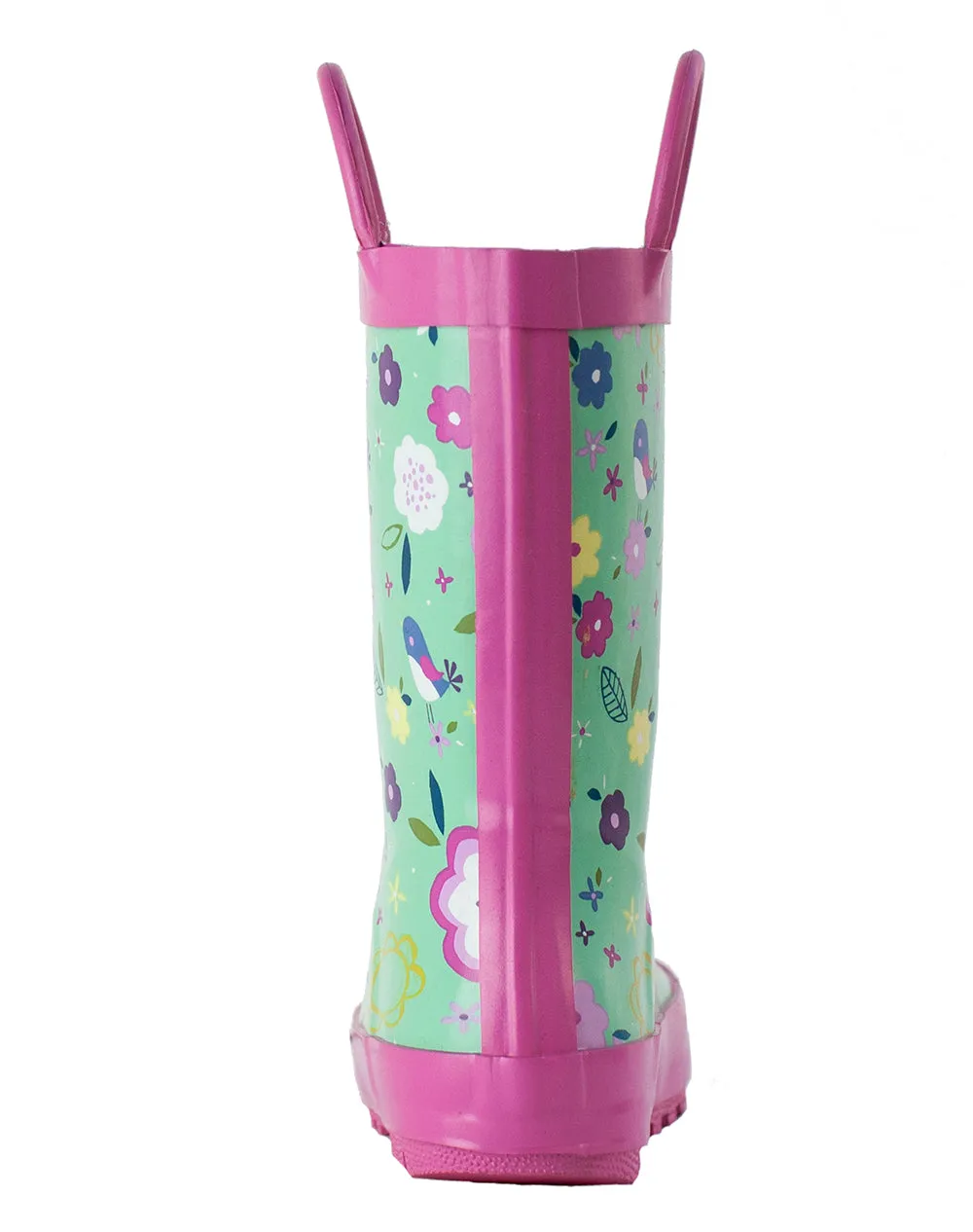 CHILDREN’S RUBBER RAIN BOOTS, GREEN FLORAL