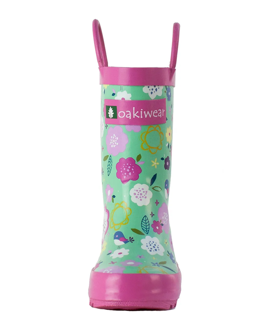 CHILDREN’S RUBBER RAIN BOOTS, GREEN FLORAL