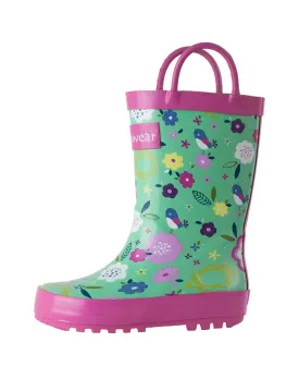 CHILDREN’S RUBBER RAIN BOOTS, GREEN FLORAL