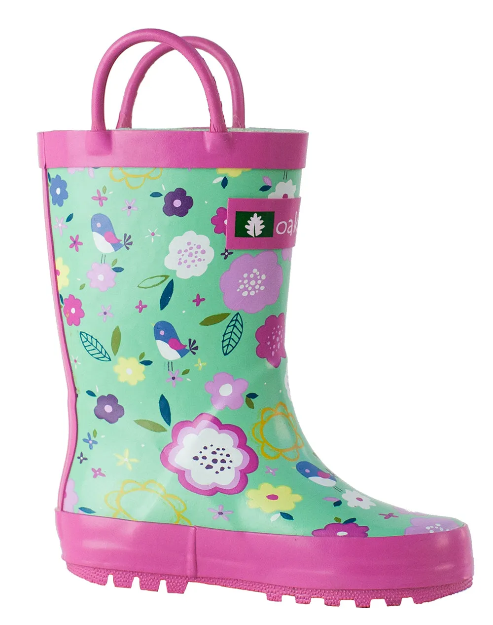 CHILDREN’S RUBBER RAIN BOOTS, GREEN FLORAL