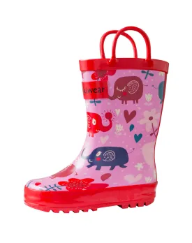 CHILDREN’S RUBBER RAIN BOOTS, PINK ELEPHANTS