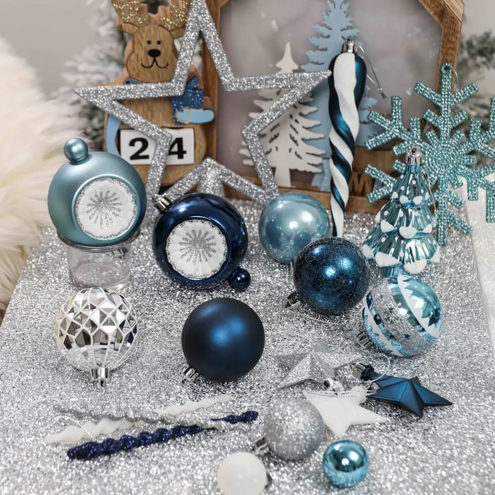 Christmas Ball Ornaments XMas Tree Hanging Decorations Silver & Blue theme christmas Balls, 100 pcs Box Set