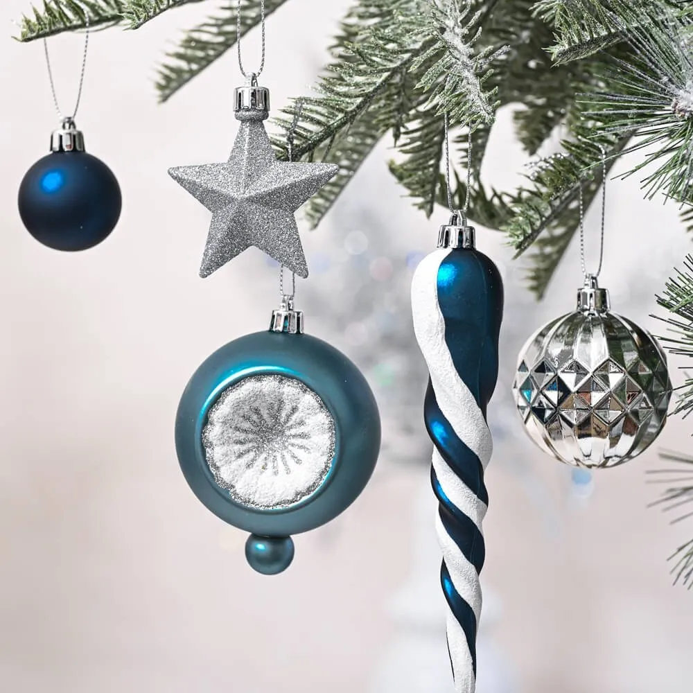 Christmas Ball Ornaments XMas Tree Hanging Decorations Silver & Blue theme christmas Balls, 100 pcs Box Set