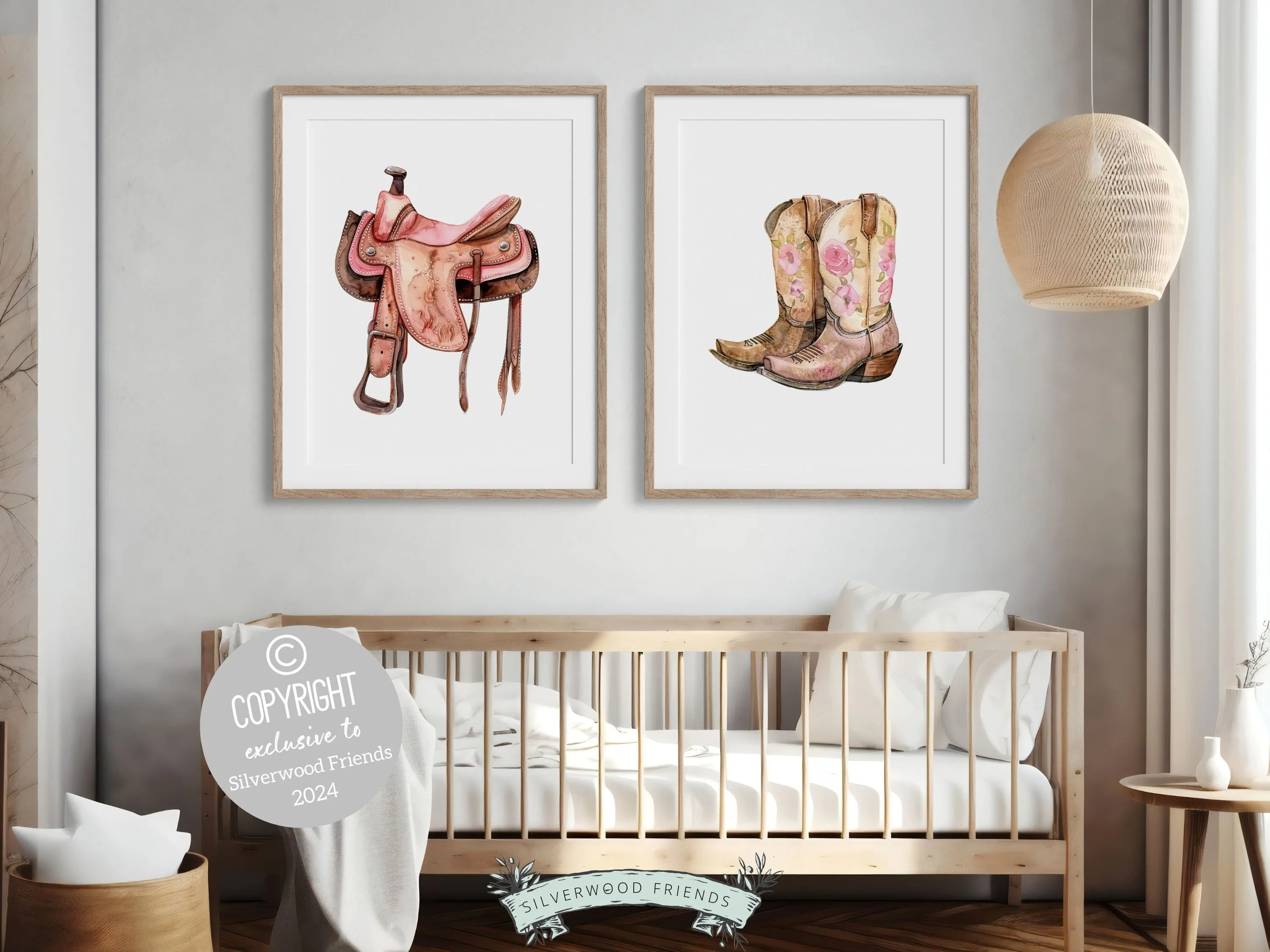 Cowgirl Saddle and Boots Print Set of 2