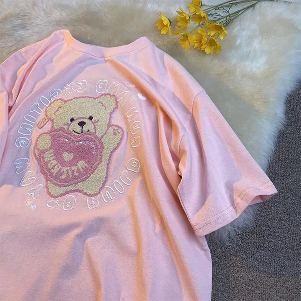 Cute bear embroidery T-shirt PL51562