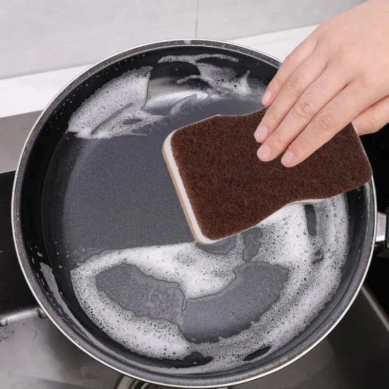 Double-Sided Scrub Sponge Magic Scouring Pad Thickened Sandy Fiber Seaweed Sponge Kitchen Dishwashing Sponge Clean Tools