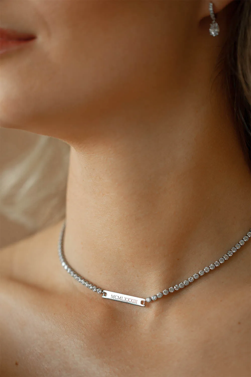 Engravable Tennis Necklace Silver