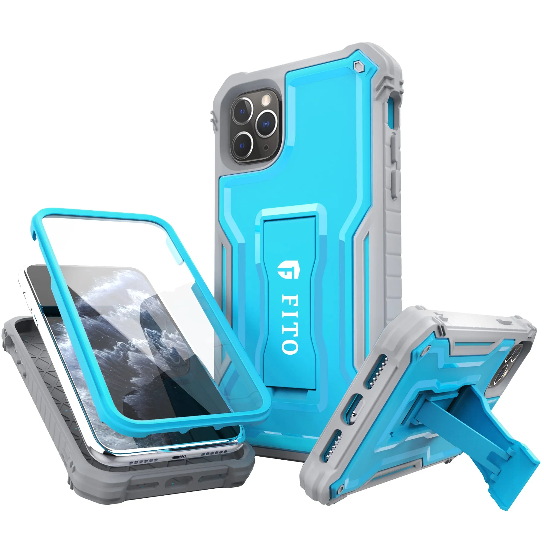 FITO Compatible with iPhone 11 Pro Case, Dual Layer Shockproof Heavy Duty Case with Screen Protector for iPhone 11 Pro 5.8 inch, Built-in Kickstand